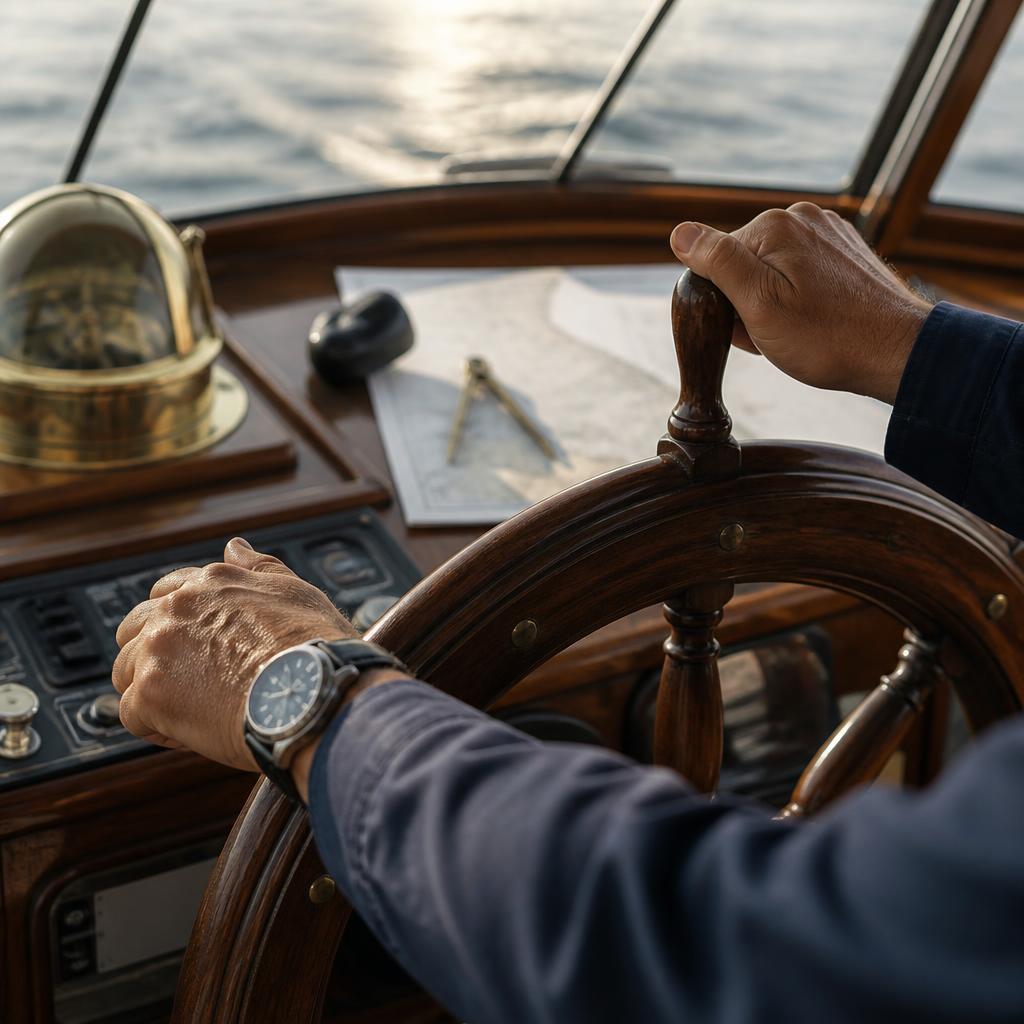 Captain Mike Costigliola at the helm